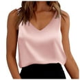 thumbnail image 2 of ZHOGXU Women Satin Tank Tops Sleeveless V Neck Solid Color Loose Fit Lightweight Camisole Shirt For Casual Daily Wear,Pink,L, 2 of 8