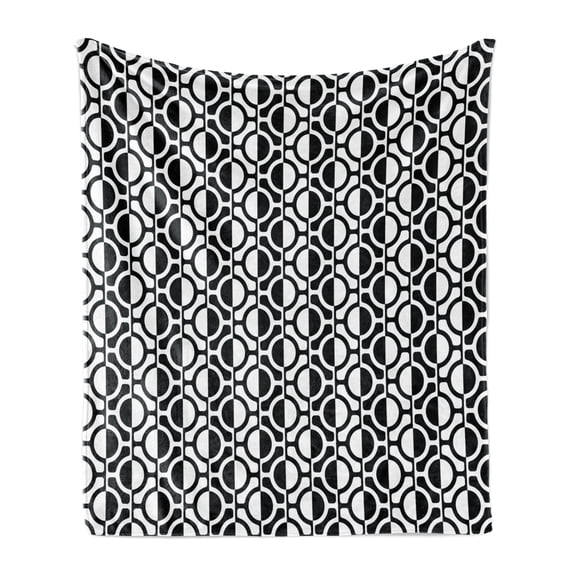 Black and White Soft Flannel Fleece Blanket, Lattice Pattern with Geometric Circles and Lines Abstract Monochrome Grid, Cozy Plush for Indoor and Outdoor Use, 50" x 70", Black White, by Ambesonne