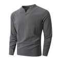 thumbnail image 1 of Blusas y camisas de manga larga con cuello en V para hombre, moda informal, color liso, blusas de manga larga con cuello en V, camisas para hombre, abrigo de poliéster, 1 of 7