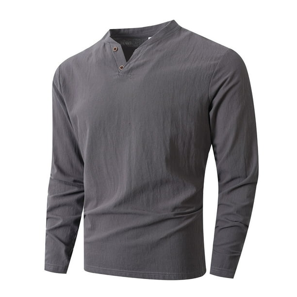 pstuiky camisas de manga larga para hombre, Blusas y camisas de manga larga con cuello en V y colores lisos para hombre salir tops xl