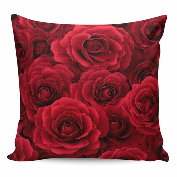 Valentine's Day Throw Pillow Cover Modern Romantic Dark Red Roses Petal Floral Plant Cotton Linen Cushion Cover Throw Pillow Case with Invisible Zipper for Couch Sofa Bed Chair Car 24x24 Inch