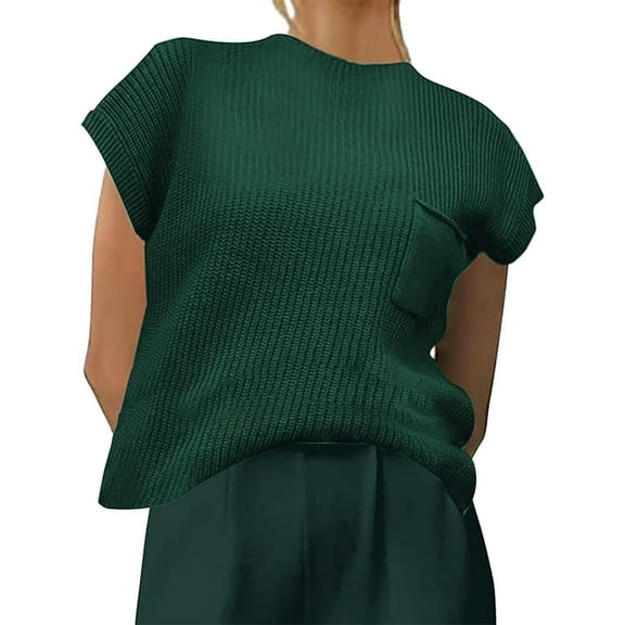 Women Sweaters Casual Pullover Crew Neck Pocket Sleeveless Knit Vest Fall Womens Tops,Army Green,XL