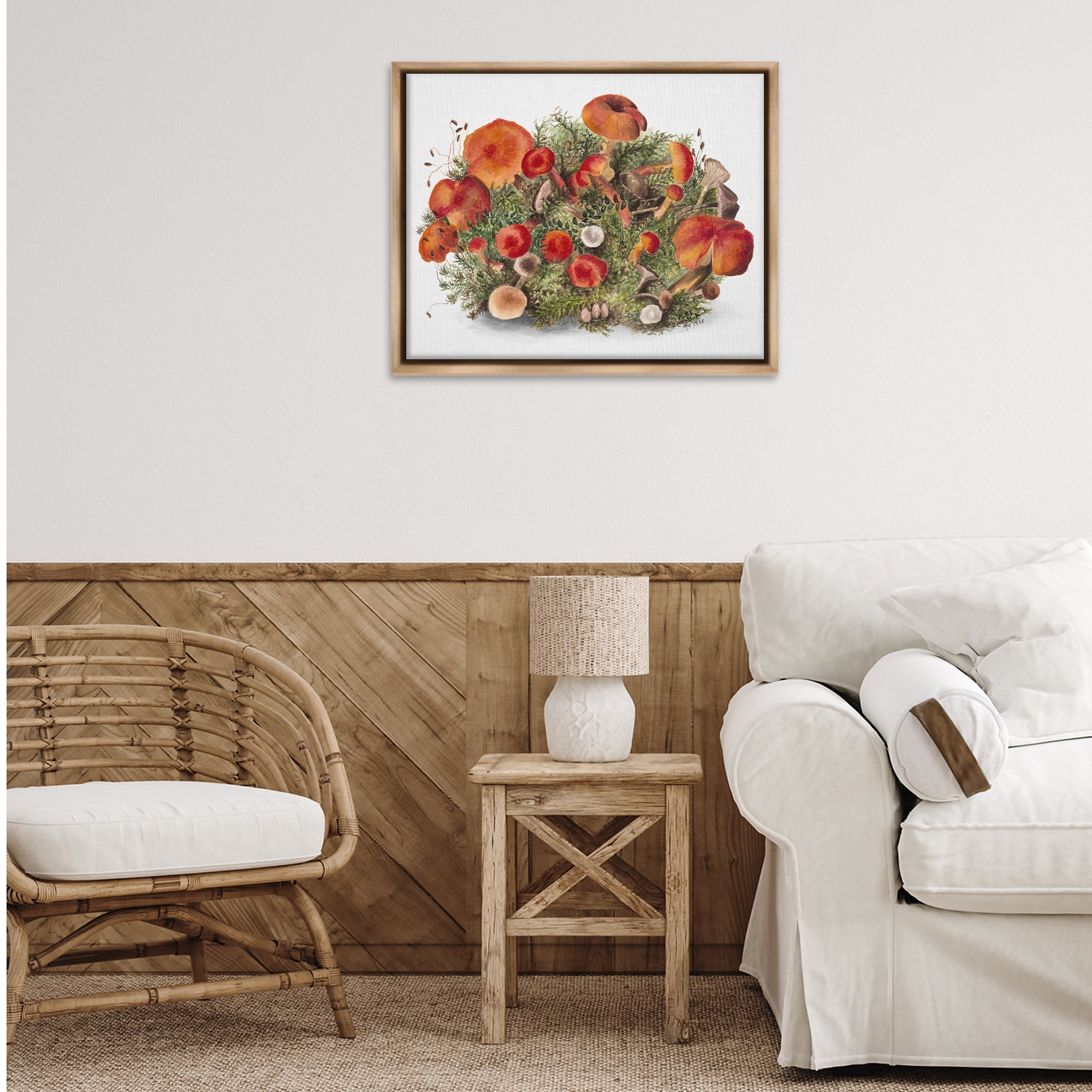 Stupell Industries Rustic Cottage Mushrooms Botanical & Floral Painting Brown Floater Framed Art Print Wall Art, 31 x 25