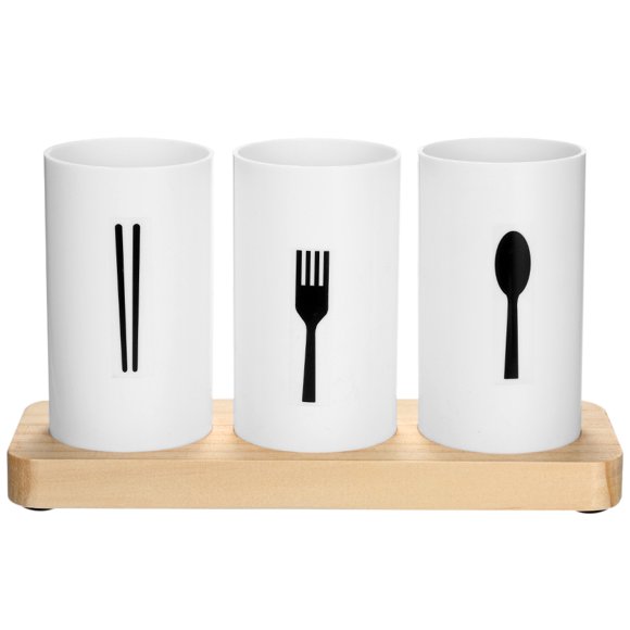 Silverware Holder Cutlery Holder for Chopsticks Spoons Forks Flatware Holder with Oak Wood Base