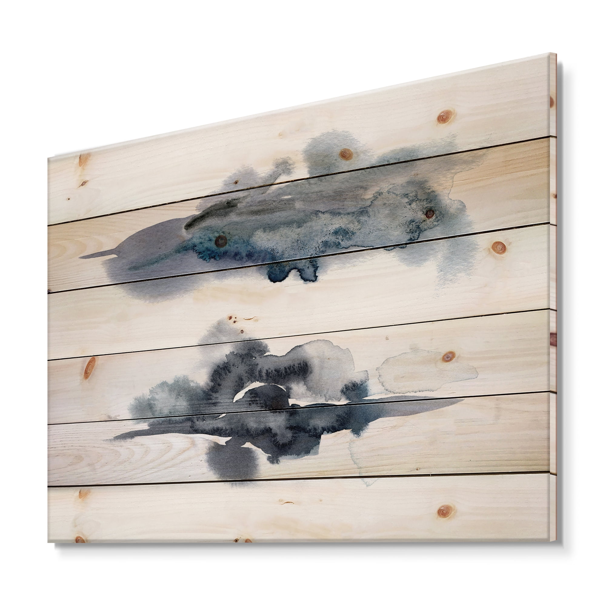 Designart 'Abstract Of Clouds Dark Blue Colored I' Modern Print on Natural Pine Wood