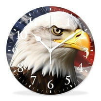 12 Inch Wall Clock Battery Operated Silent Clock Decorative for Office, Kitchen, Outdoor, Living Room，Eagle Face and UsaFlag Drawing