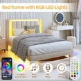 thumbnail image 3 of Twin Bed Frame with Motion Sensor Light, UHOMEPRO Upholstered Platform Bed with Charging Station and Wooden Storage Drawer, No Box Spring Needed, Beige, 3 of 11