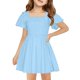 thumbnail image 3 of Girls' Summer Dress Kids 2025 Summer Dress Short Sleeve Square Neck Casual A-Line Dress for Kids in Soft Comfortable and Stylish ,Sie:120, 3 of 6