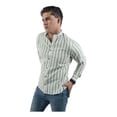 thumbnail image 2 of Camisa Casual De Hombre Manga Larga Rayas Cuello Mao Chili Beans Verde Ropa de hombre T M, 2 of 4