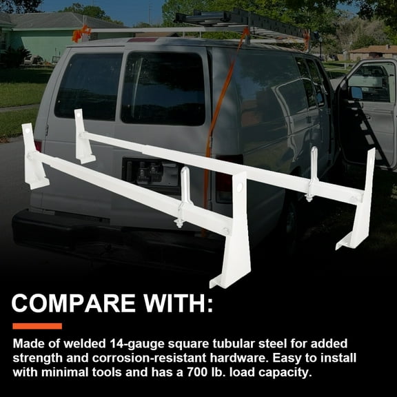 Kojem Adjustable Roof Rack for 1999-2007 Chevy Express GMC Savana Ford E-Series 700 Lb White for Ladder Cargo