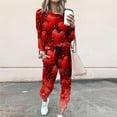 thumbnail image 2 of lcziwo Joggers for Women 2 Piece Set Plus Size Long Sleeve Round Neck Shirts Matching Drawstring Sweatpants with Pockets Sets Valentine's Day Love Heart Print Tracksuits,Multicolor,XL, 2 of 5