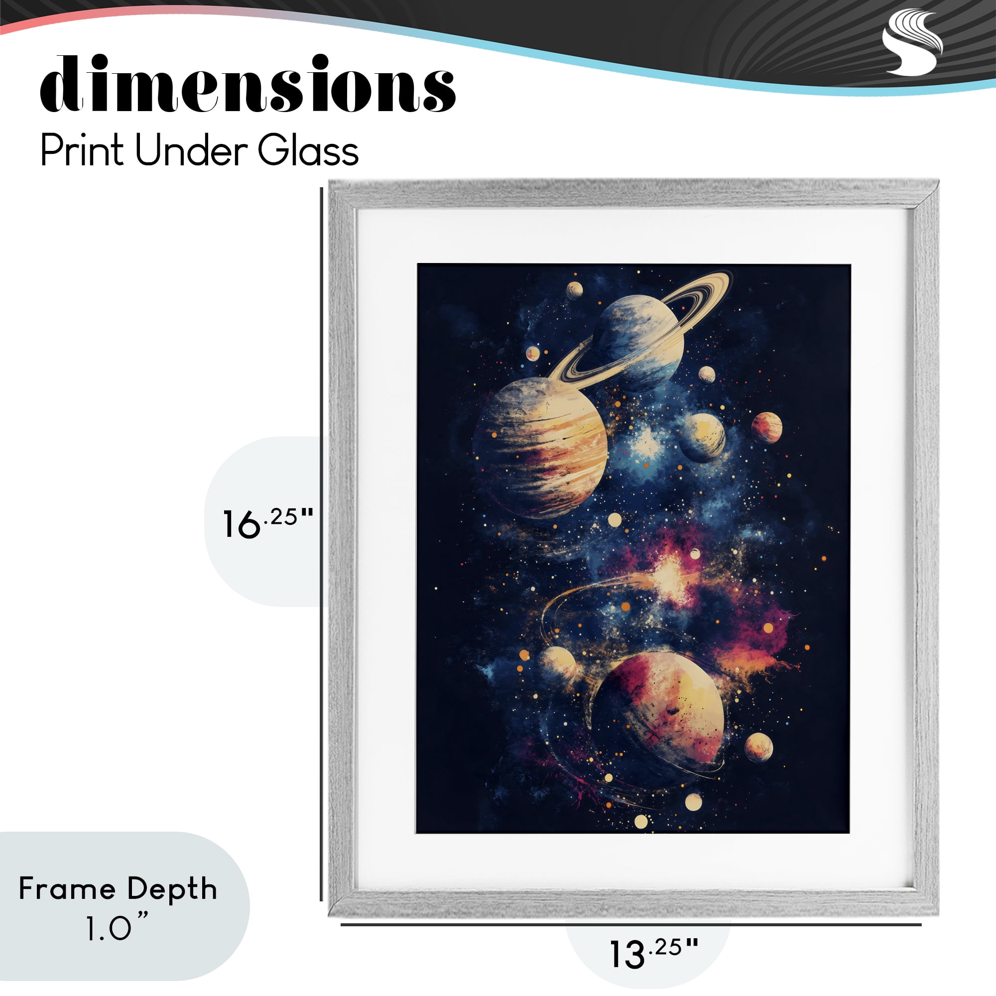 Stupell Industries Cosmic Planet Curiosities Gray Framed Print Under Glass, design by Creative Studio