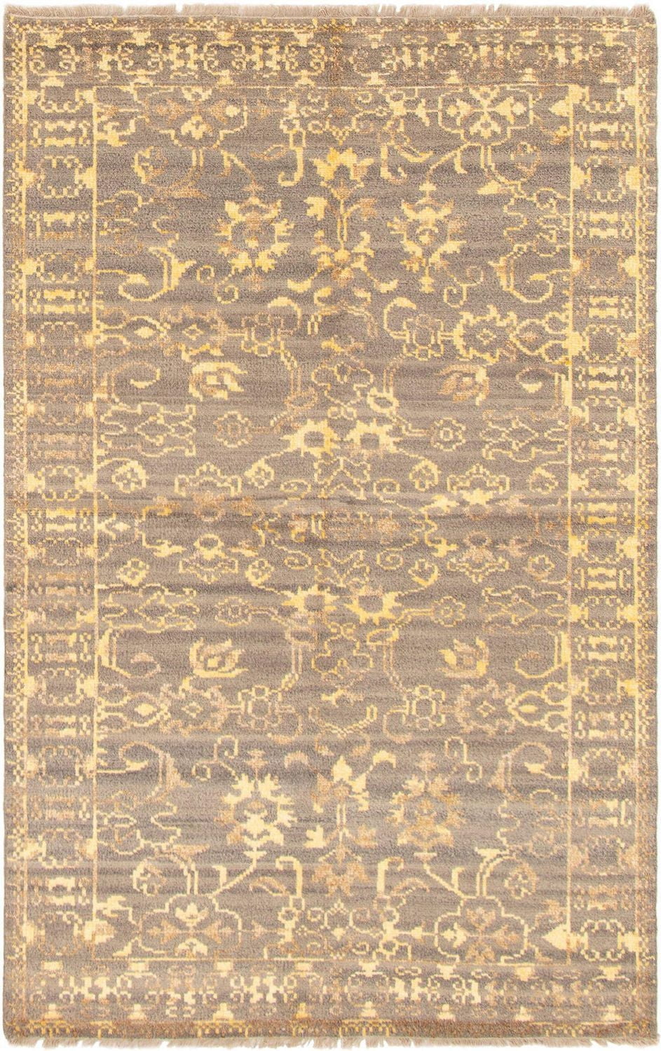 ECARPETGALLERY 5'5" x 8'6" Bordered La Seda Hand-knotted Area Rug for Living Room, Dining Room and Bedroom in Grey