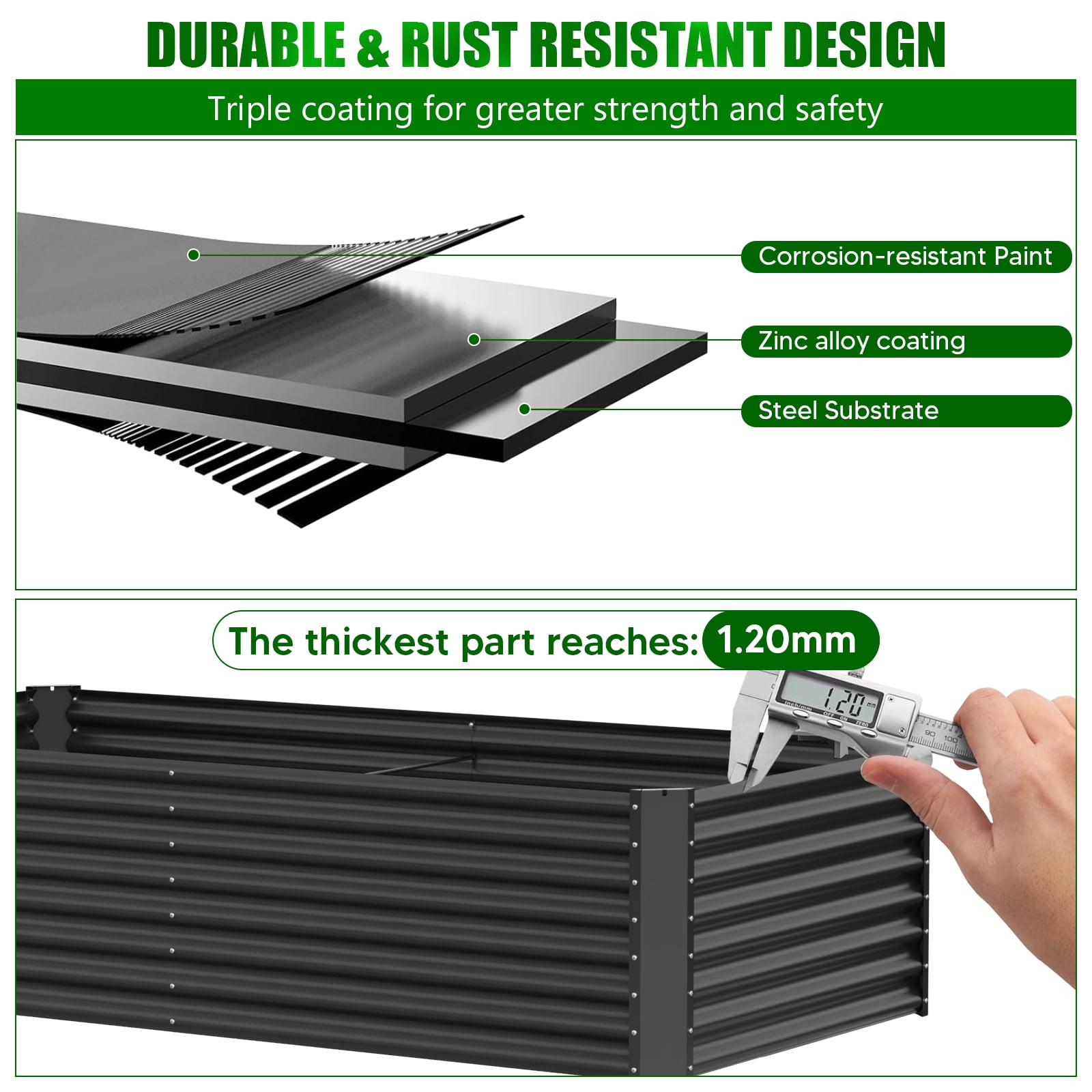 2PCS Raised Garden Bed, 8×4×1ft Large Outdoor Metal Planter Box,216 Gal Soil Capacity, Galvanized Raised Garden Bed Kit for Flower Plants, Fruits, Vegetable Herbs