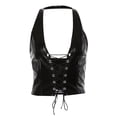 thumbnail image 6 of women pu leather crop tank tops halter lace up camisole vest for casual party festival rave, 6 of 9