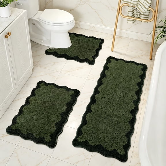 AuroraX Bathroom Rugs Sets 3 Shower Mats Absorbent Black Quick Dry Bath Rugs Non Slip Washable Ideal for Bathroom,Kitchen and Entryway