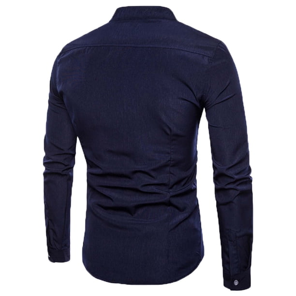 Camisa de blusa superior de manga larga ajustada informal con personalidad a la moda para hombre Pompotops oipoqjl27356