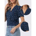 thumbnail image 2 of DARING DIVA Women's Floral Short Sleeve V Neck Blouses M Dark Blue, 2 of 6