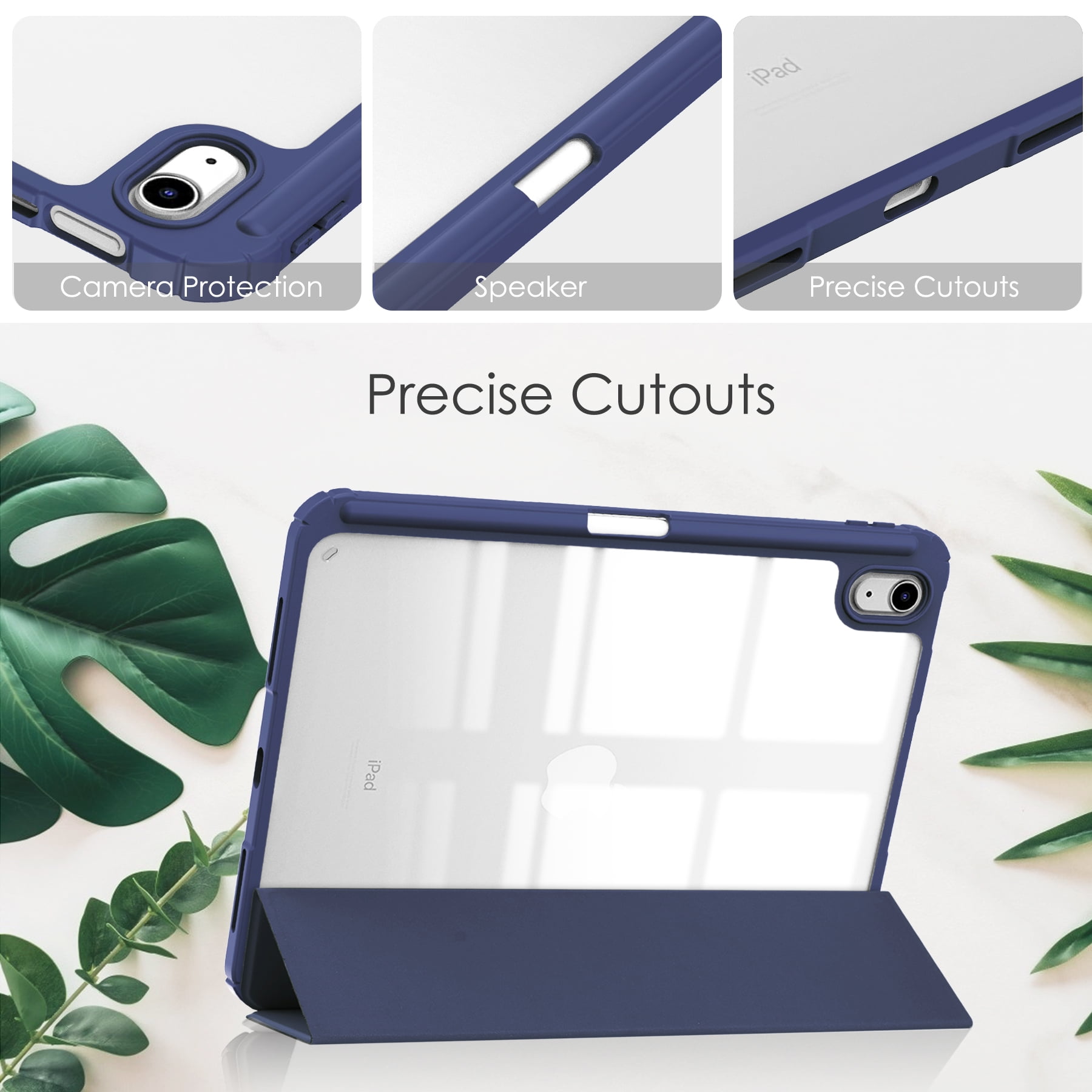 Allytech iPad 10th Generation Case with Pencil Holder, Transparent Clear Back Shell Trifold Stand Auto Sleep Wake Shockproof Drop Protective Case Cover for Apple iPad 10th Gen 2022-Blue
