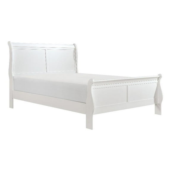 Vele Full Size Bed with Panel Headboard- Classic White Solid Wood Finish