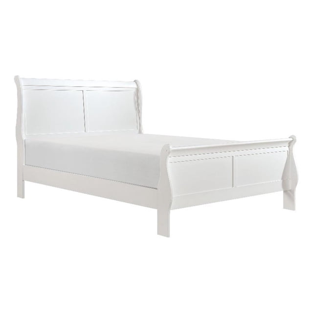 Pemberly Row Full Size Bed with Panel Headboard in White Solid Wood Finish