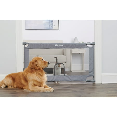 Carlson Extra Wide Gray Mesh Expandable Pet Gate with Small Pet Door, Mesh, includes Rubber Bumpers, Doors and Hallways