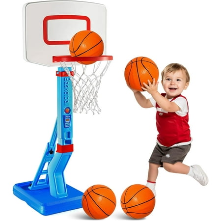 Play22 Toddler Basketball Hoop Indoor for Kids 1-3 - Height Adjustable Baby Basketball Hoop Set 4 Balls & Pump Boys & Girls Toddler Outdoor Toys for Ages 2-4 3-5 Outside Toys for Toddlers