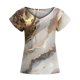 thumbnail image 4 of Moda mujer Casual cuello en V veteado nuevo cuello en V doble capa hoja manga corta 3D impreso camiseta pulóver blusa Tops Fridja  hjk6429, 4 of 5