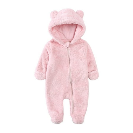 

WUXIAN Toddler Baby Boys Girls Snowsuit Winter Coat Solid Color Bear Warm Hooded Footed Romper Jumpsuit Outfits Clothes Children Leisure Dailywear