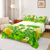 jejeloiu St.Patrick Day Twin Sheet Sets,Lucky Clover Leaf Twin Fitted Sheet,Green Gold Flat Sheet For Girls Kids,Super Cozy Room Decor,3-Piece