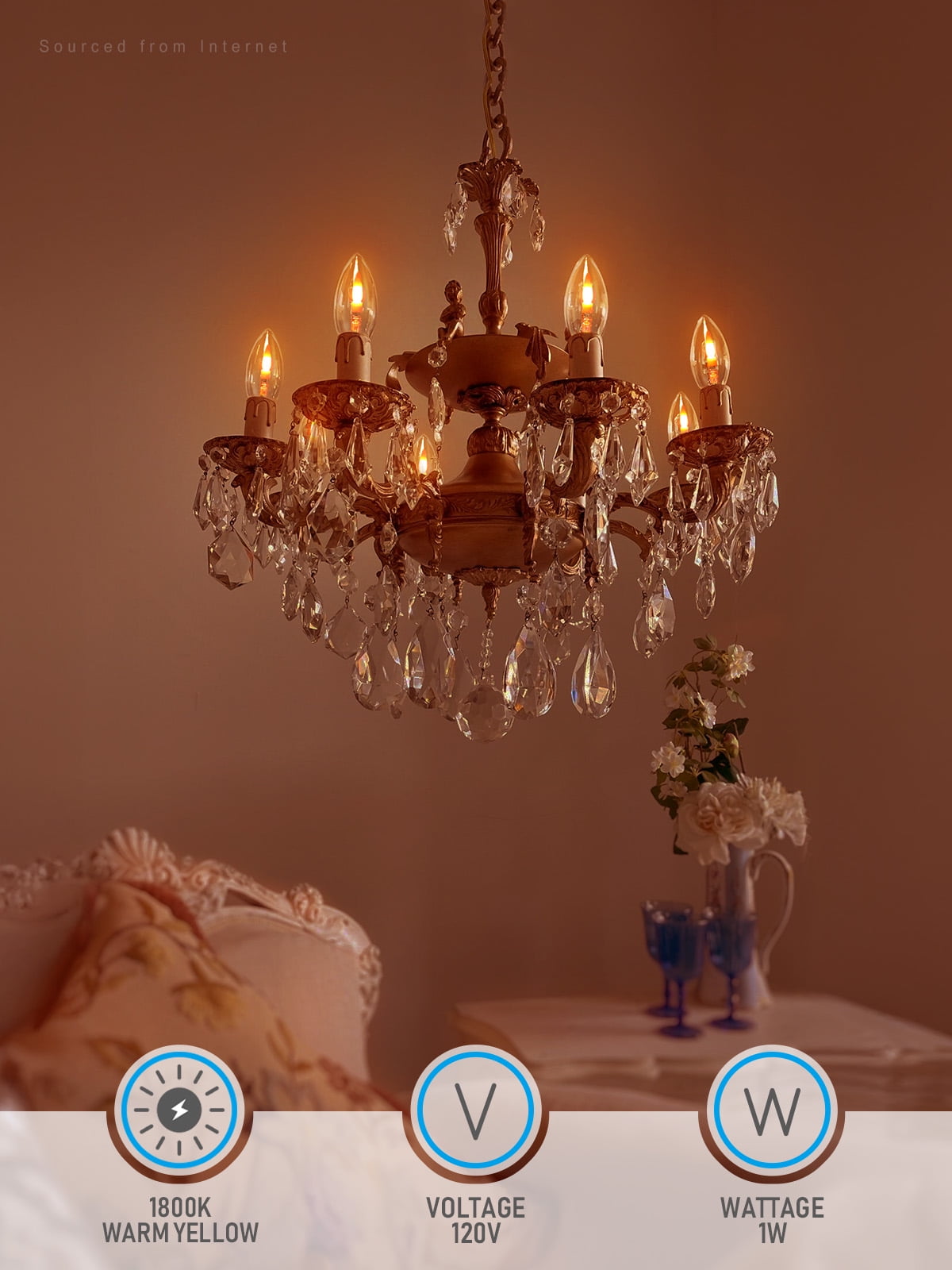 12 Pack B11 Flame Light Bulbs E26 Base, 1W LED Flickering Bulbs, 2 Modes, Candle Light Bulbs for Chandelier, UL Listed, 1800K Warm Yellow