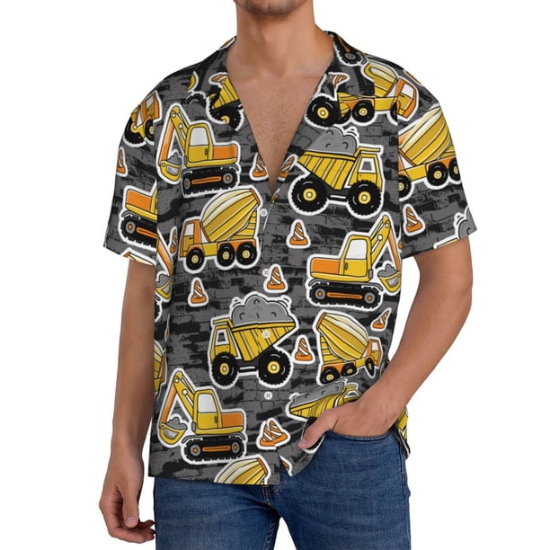 Fotbe Excavator At Work Camisa Estampada de Manga Corta para Hombre, Casual de Verano, Estilo Playero, Sin Arrugas-Medium