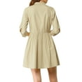 thumbnail image 4 of Allegra K Women's 3/4 Sleeve Button Front Flare Mini Shirt Dress, 4 of 7