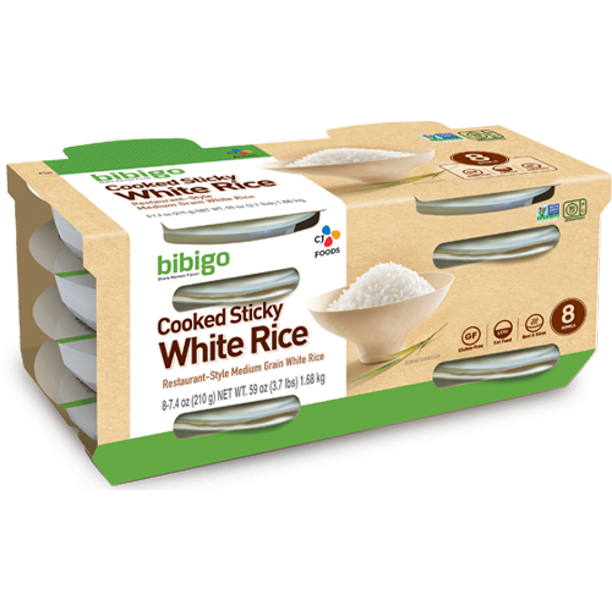 Bibigo Cooked Sticky White Rice, 7.4 oz, 8count
