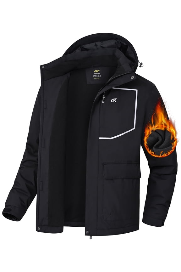 Men's Waterproof Ski Jackets Winter Coats Snow Jacket Adjustable Fleece Windbreaker Windproof Outdoor RainJackets Black L