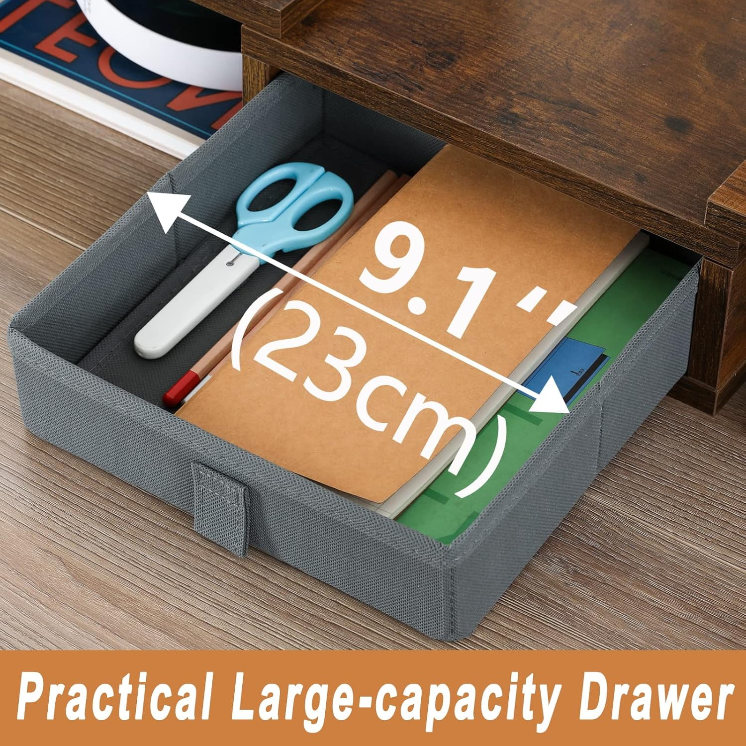 3 Shelf Monitor Stand Riser With Drawer - Length and Angle Adjustable Dual Riser With Storage Corner Desk Shelf Organizer Large Computer Stand for 2 Monitors/Laptop (Brown, 1 Drawer)