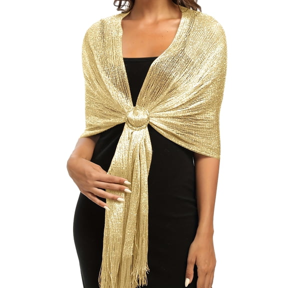 bestolf Women Shawl Sparkling Metallic Lightweight Scarf Wrap with Tassel Free Buckle Shimmering Finish Evening Wedding Formal Dress Stole