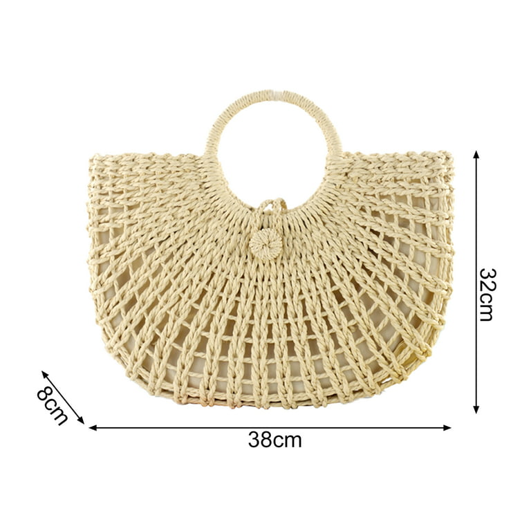 Straw Bags for Women,Hand-woven Straw Large Bag Round Handle Ring Tote  Retro Summer Beach Rattan bag 