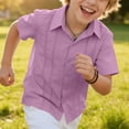 thumbnail image 4 of Kinrui Boys Cuban Guayabera Shirt Short Sleeve Button Down Shirt Summer Casual Cotton Linen Shirts Size 4-12 Years, 4 of 9