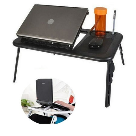 Foldable Laptop Stand with Built-In Cooling Fans and Mouse Pad Tray, Portable Laptop Stand for Bed, Couch, and