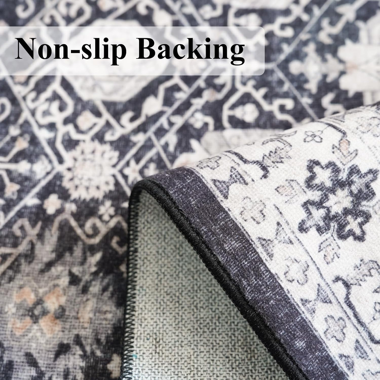 YOUFORTONG Washable 3x25 Extra Long Oriental Runner Rug,Soft Non-Slip Low Pile Thin Stain Resistant Indoor Carpet for Hallway Kitchen Living Room Bedroom,Black