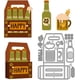 thumbnail image 1 of Juego de troquelado de cajas de cerveza, copas de vino, espuma de cerveza, patrón de hojas, troquelado de metal, plantilla de troquelado en relieve de acero al carbono con la palabra "Feliz"., 1 of 9