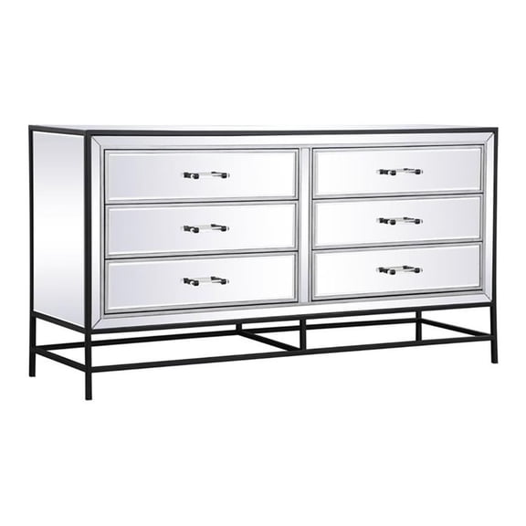 60 inch mirrored 6 drawers chest in black