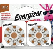 Energizer Hearing Aid Batteries, Battery Size 312, Brown Tab, 32 Pack