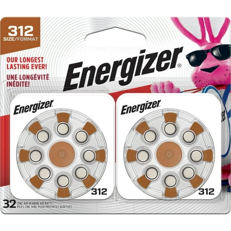 Energizer Hearing Aid Batteries  Battery Size 312  Brown Tab  32 Pack