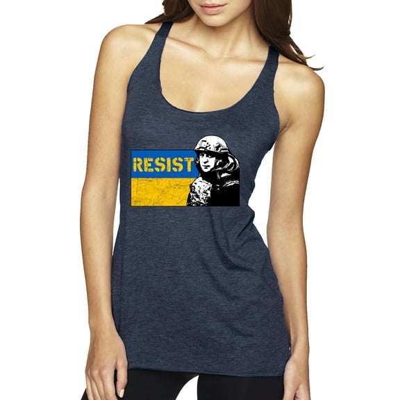 Support Ukrainian Flag Zelensky RESIST Tri-Blend Racerback Tank Top, Vintage Navy, Large
