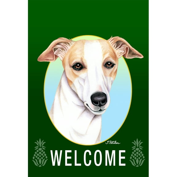 Whippet - Best of Breed Welcome Pineapples Garden Flags. Flag is 12" x 17"