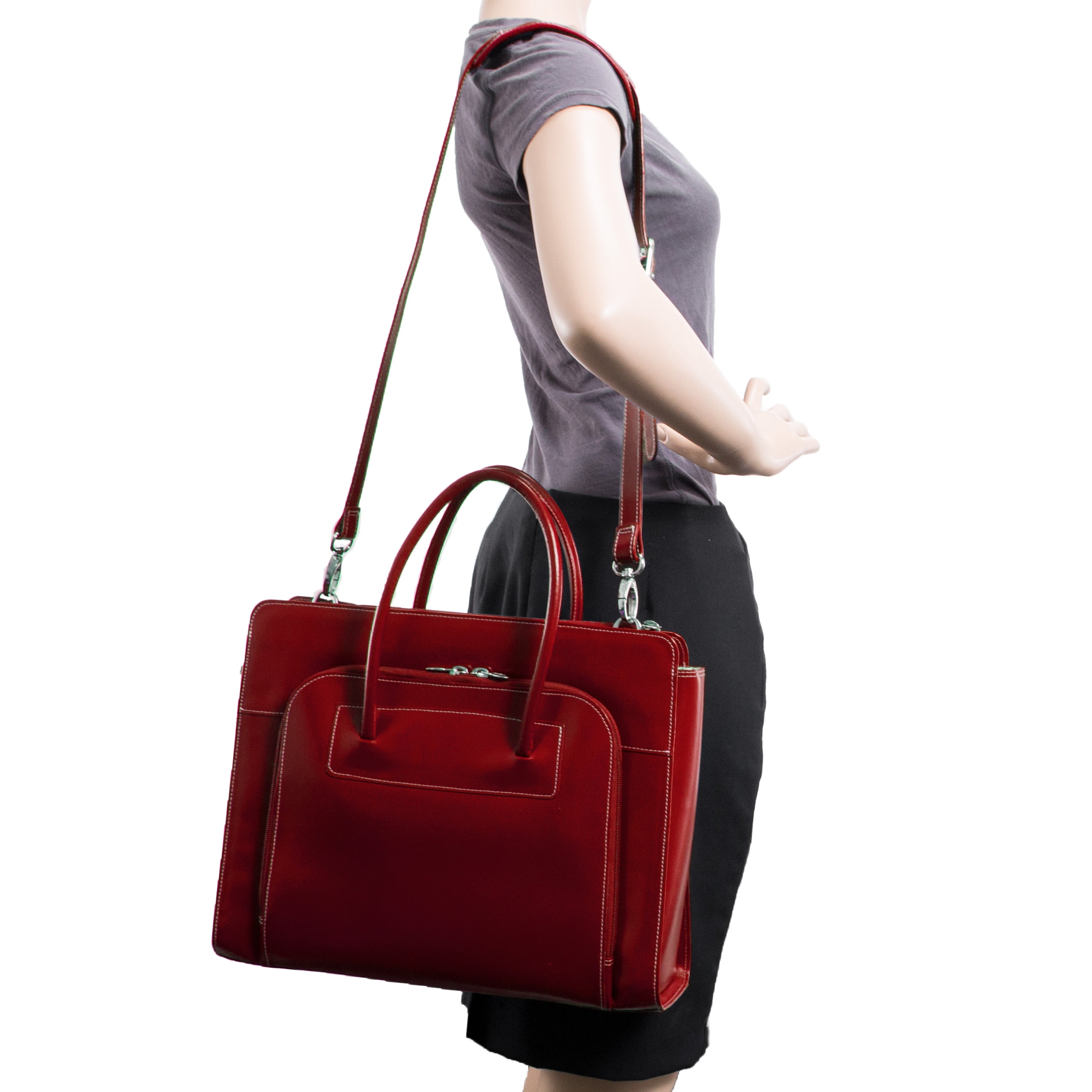 W Series | LAKE FOREST | 15" Leather Laptop Briefcase - Red