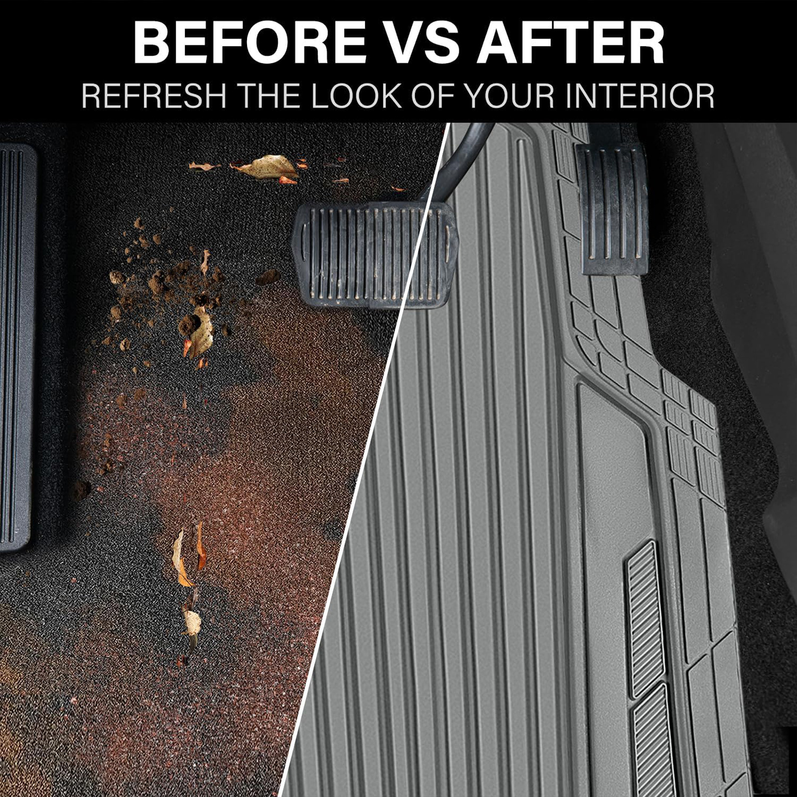 CAR GRAND Heavy Rubber Car Floor Mats, Deep Waterproof Car Mats All Weather, Universal Trim-to Fit Automotive Floor Mats for Car SUV Truck Van, Durable Floor Liners waterproof anti-slip all gray