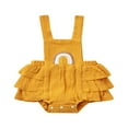 thumbnail image 1 of Baby Summer Ruffle Romper  Sleeveless Elastic Waist Rainbow Embroidery Strap Bodysuit, 1 of 6